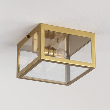Eleanor 8" Farmhouse Industrial Square Iron/Glass Case LED Flush Mount - JONATHAN Y